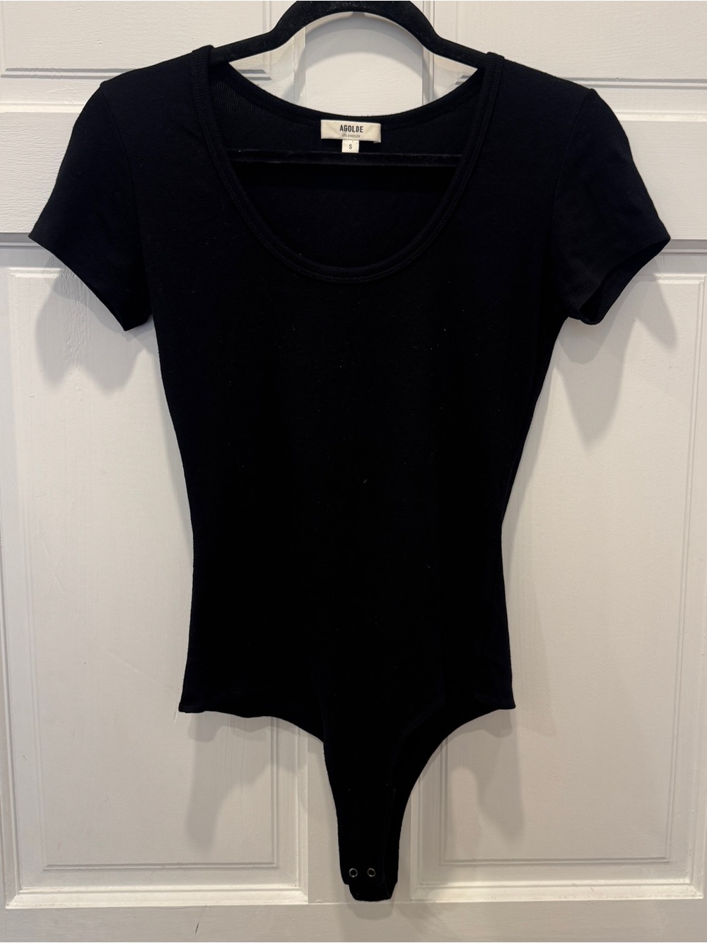 AGOLDE Short Sleeve Rib Bodysuit Black Scoop Neck Supima Modal Small Minimalist